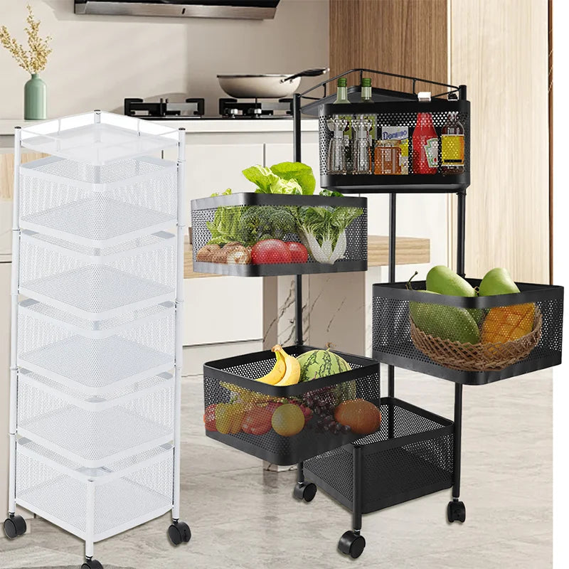 Kitchen Organizer Metal 5 Tiers Multi-Layer Rotatable Storage Rack/Colors-Black/White