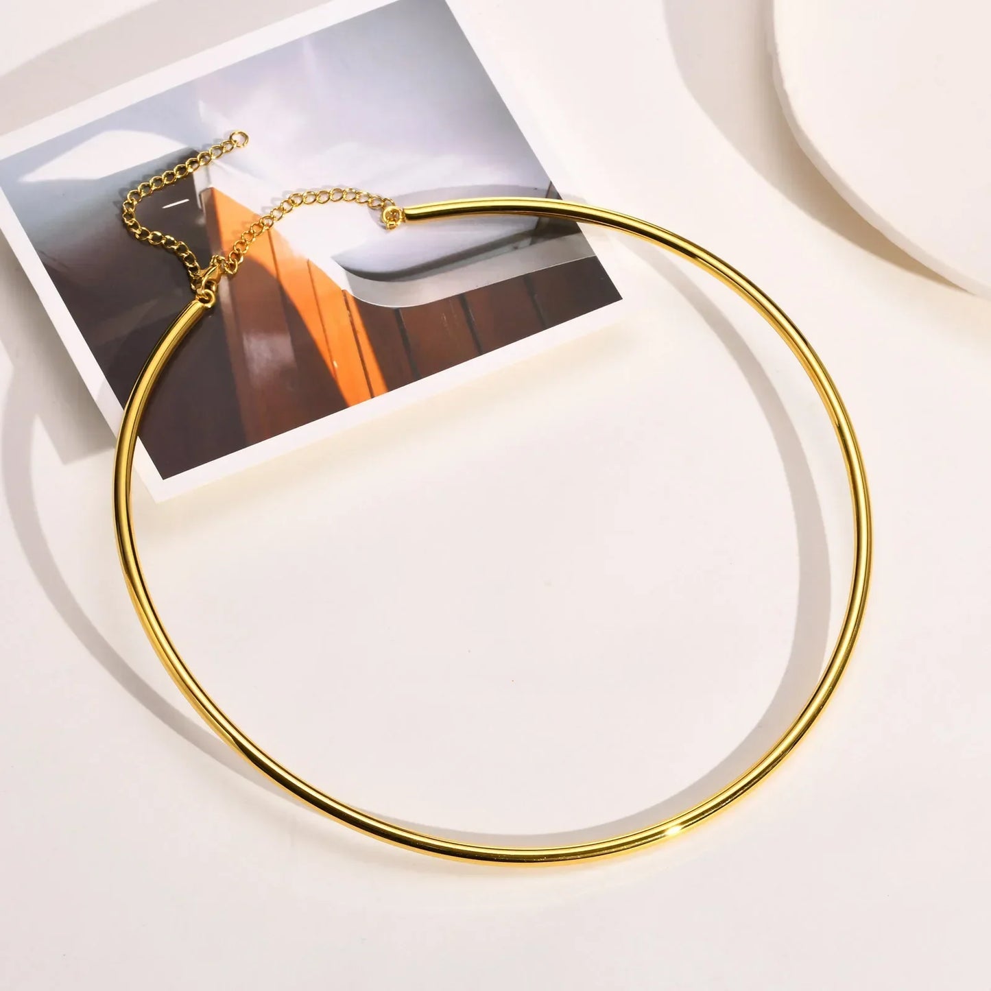 Women Round Imitation Torques Stainless Steel Choker Collarbone Necklaces/Colors-Gold/Silver