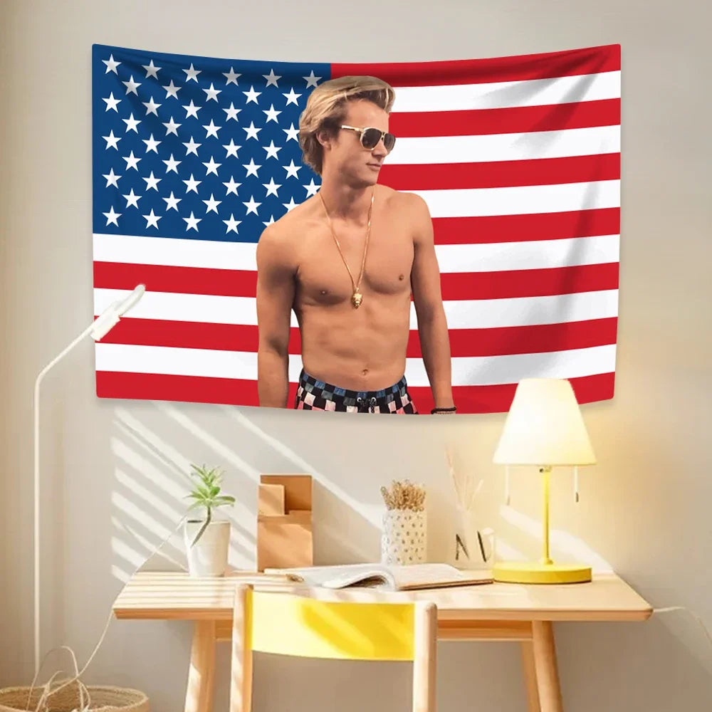 Customized Indoor Rectangle Polyester Printed JJ Outer-Banks Pink-White Flags-America Flag Tapestries/Colors-Red/White/Pink/Multicolor
