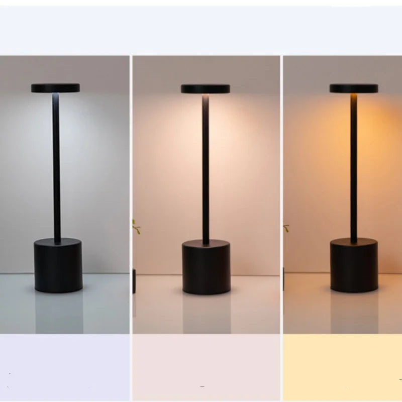 Qingba Small Flat Round Metal Cafe Atmosphere Touch Switch Tricolor Light Dimming USB Charging Port Table Lamps/Colors-Gold/Silver/White/Black/Multicolor/Body Changeable