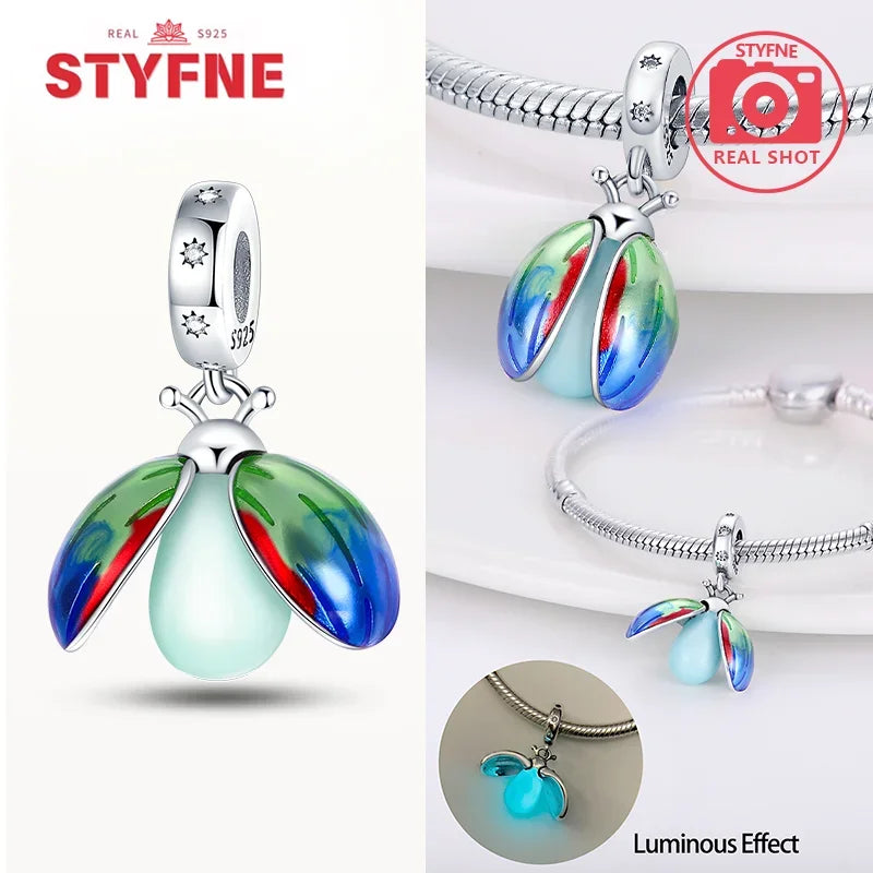 925 Sterling Silver Firefly Charms Glow in The Dark Pendant For Original Bracelet for Women fine Jewelry Love Gifts Diy