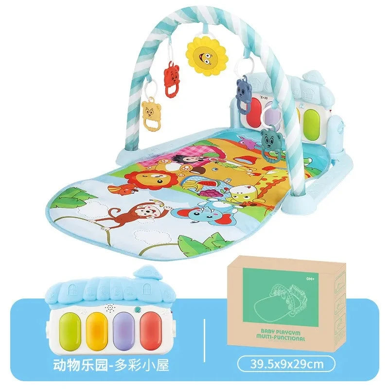 Babies-Preschooler One-Click 4 Mode Switching Rotating Piano Board Grip Training Shapes-Colors Lullaby Music Floor Play Mats/ Ages: Newborn 0-3 Years + Older/Colors-Animals/Blue/Multicolor/Geometric/Striped