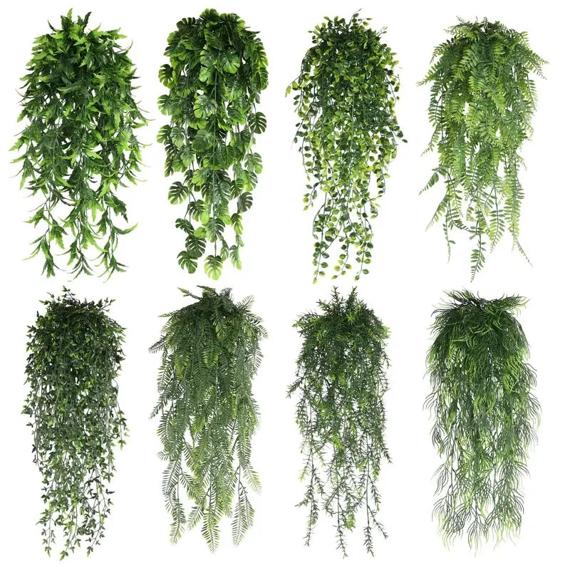 Green Outdoor Artificial Polypropylene Plastic Non-Flowering Hanging Persian FERN Vines Leaves