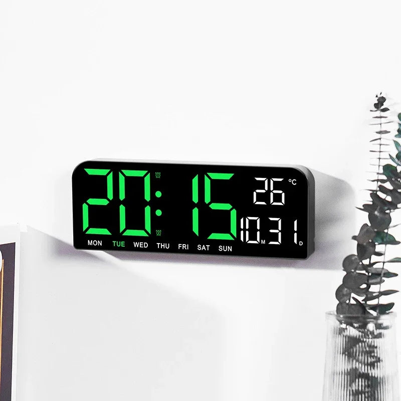 ABSTRACT Large Plastic Digital Temperature-Date-Week Display USB Countdown Wall-Mounted Dual Alarms LED Wall Clocks/Colors-Black/Geometric