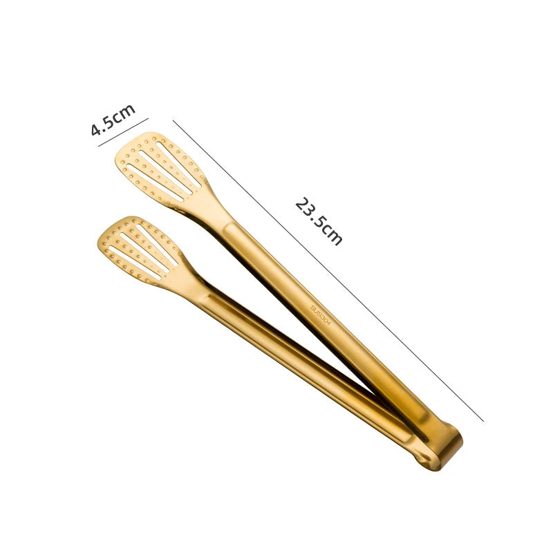 Kitchen Durable Stainless Steel BBQ Cooking Tongs/Colors-Gold/Black/Silver