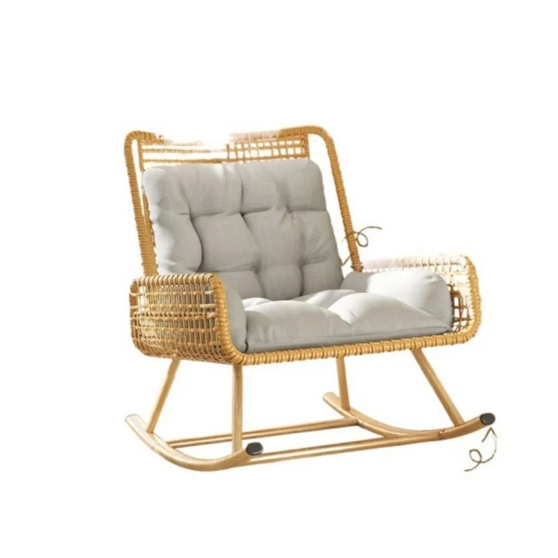 Indoor Strong Hollow Weave Rattan Waterproof Polyester Cushion Rocking Chairs/Colors-Beige/Gray/Brown