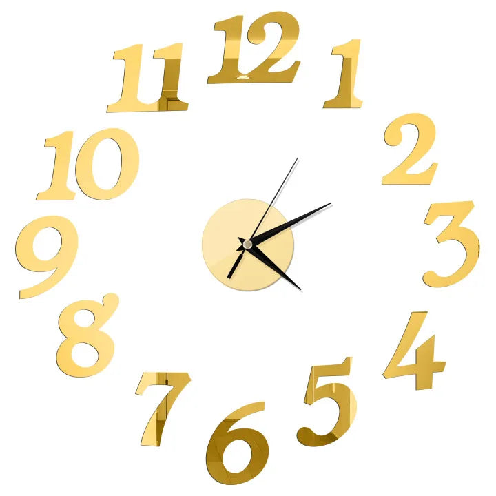 Self-Adhesive Waterproof Vapor-Proof Non-Toxic Safe Acrylic 3D Mirror Wall Clock Decals/Colors-Black/Silver/Gold