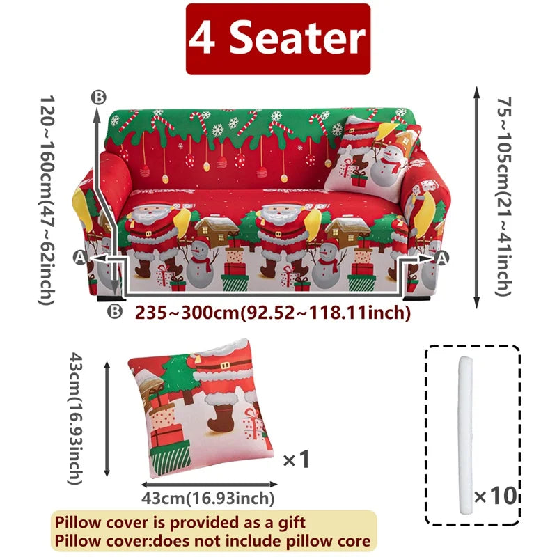 Colorful Christmas Theme Polyester Red-Brown Sofa-Chair Slipcovers