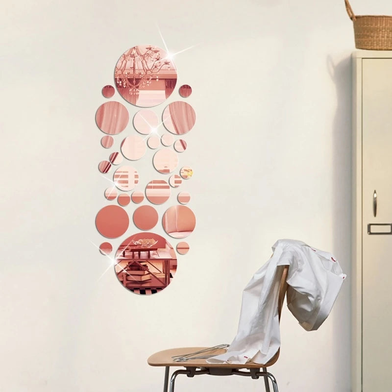 26pcs Classic Round Acrylic Mirror Wall Stickers/ Self-Adhesive/ Removable/Colors-Silver/Rose Gold/Red/Black/Yellow