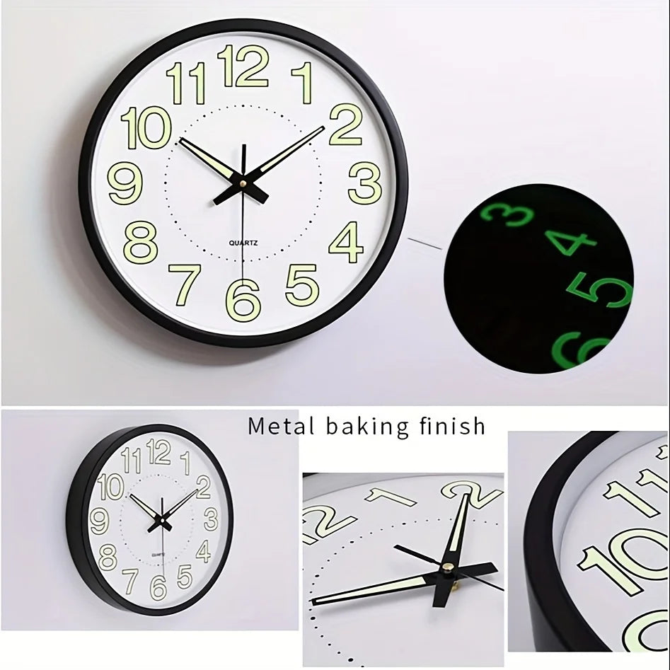 12-Inch Plastic Digital Round Glowing Display Battery Powered Silent Wall Clocks/Colors-Black/White
