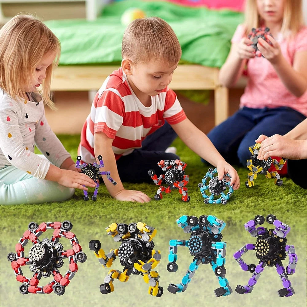 4 PCS ABS Plastic Transformable Twistable Robot Fidget Spinners Anxiety-Stress Relief Sensory Toys/Ages: 13-18 Years Old Adults/Colors-Red/Yellow/Black/Multicolor/