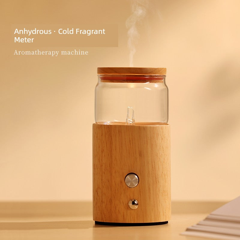 Home Glass Atomizer Plant Aroma Spray Diffuser Air Freshener Long-Lasting Adjustable Wireless Timing Cold Fragrance Deodorant Cylindrical Shape Natural Wood Base