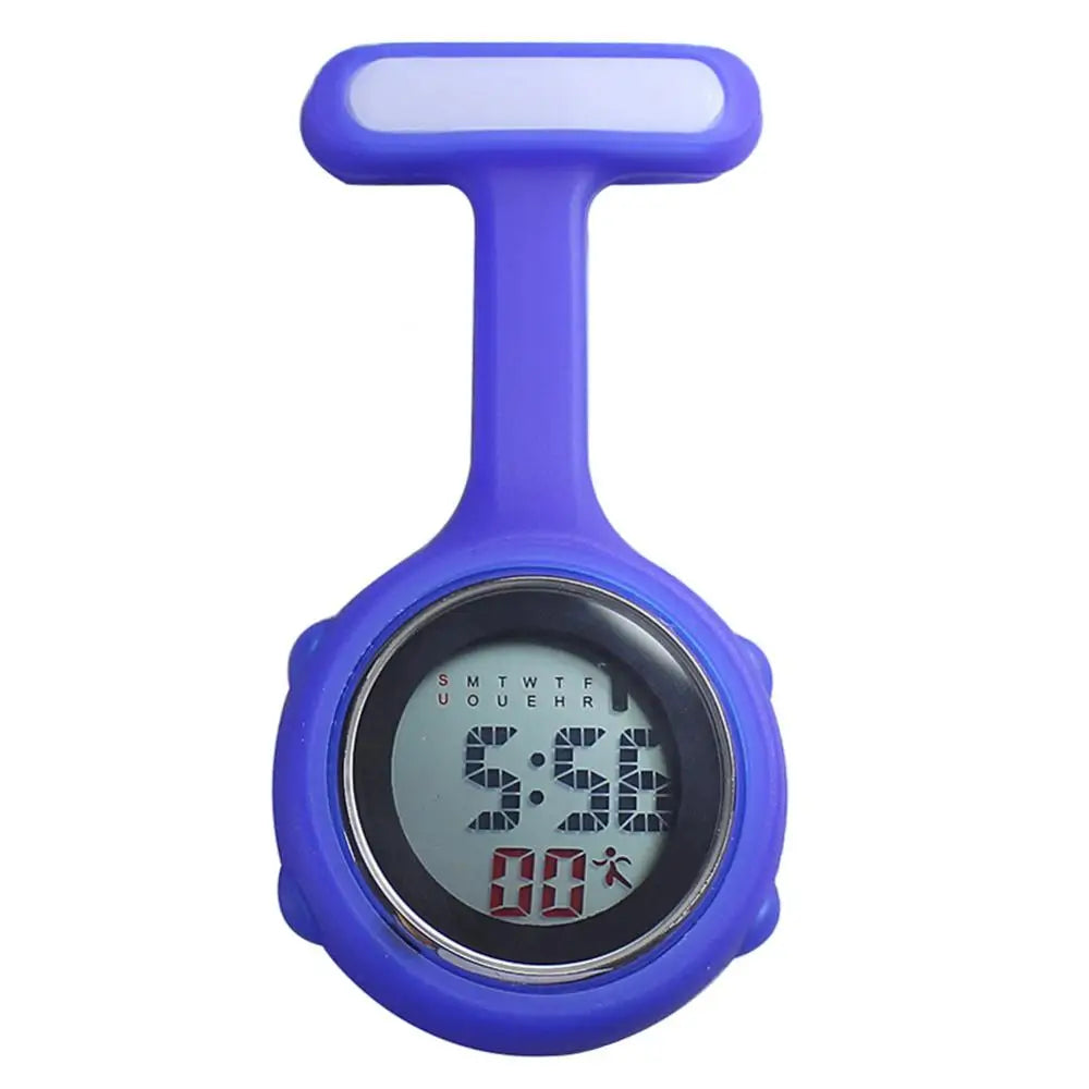 Women Silicone Round Waterproof Digital Dial Clip-On Nurse Fob Electric Battery Pocket Watch/Alarm-Date Display/Colors-Purple/Green/Blue/Yellow/Light Blue/Cyan/Pink/Orange/White/Red/Light Cyan/Purple-Red/Dark Blue