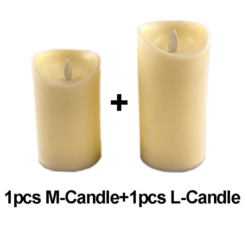 2 PCS Set Plastic Large Ivory Round LED Electronic Wax Warm Glowing Flameless Candles/3-AAA Batteries Not Included/ /Bulbs Not Included