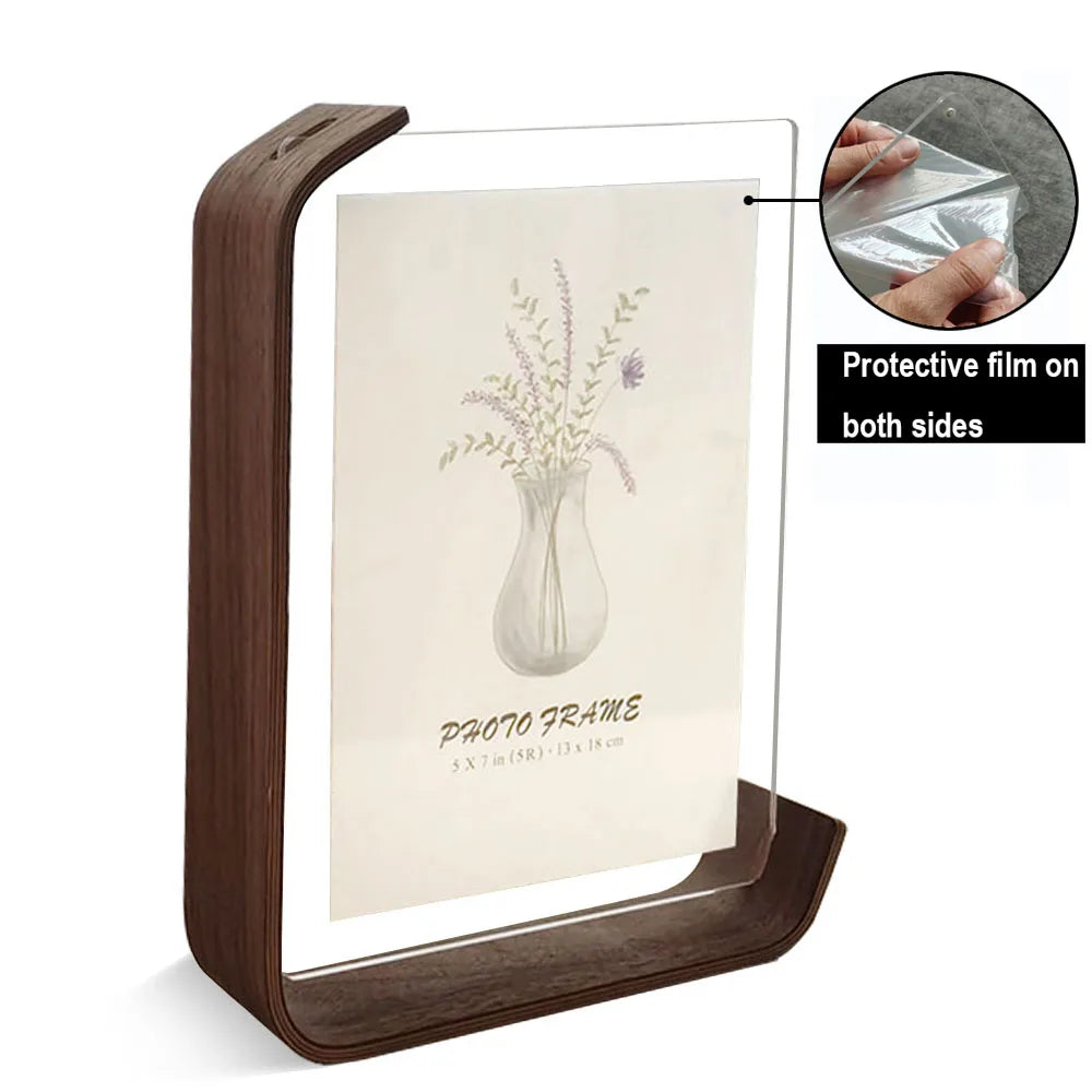 Rectangle Double-Sided Clear Acrylic Cover L-Shape Beech Wood Base A4 Photo Frames/Colors-Brown/Beige/Clear