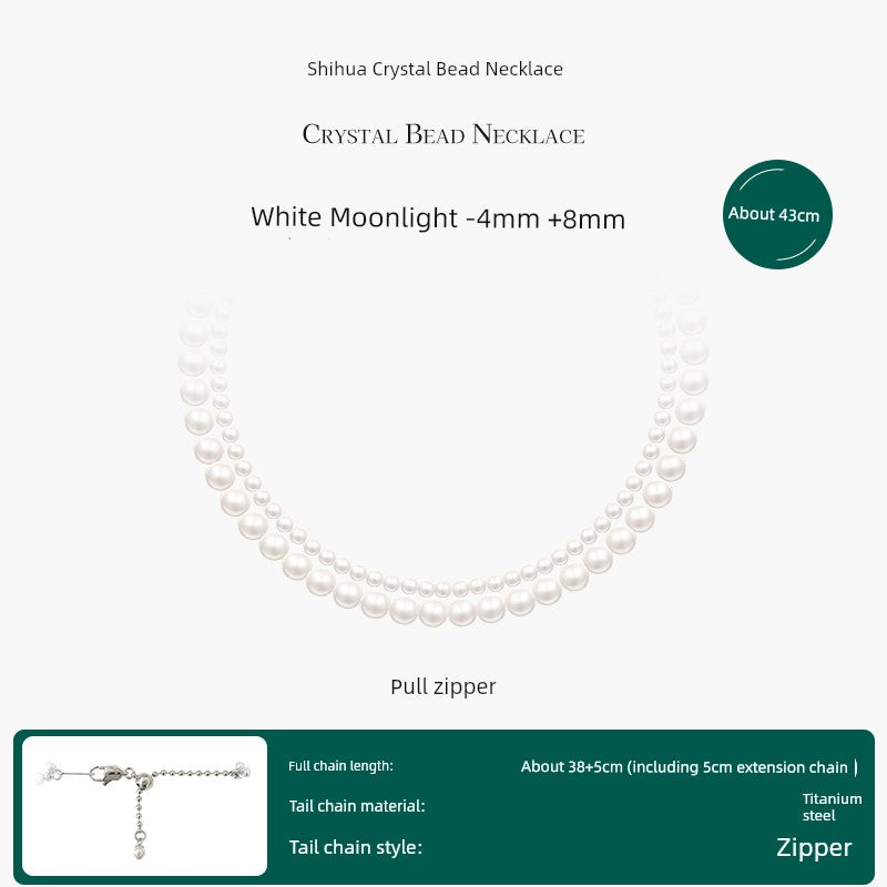 Adult Women Annaya Baby Swarovski Crystal Glass Double-Layer Twin Shell White Pearls Ball Chain Imitation Metal Pendant Necklaces/ Colors-White/Silver/Blue