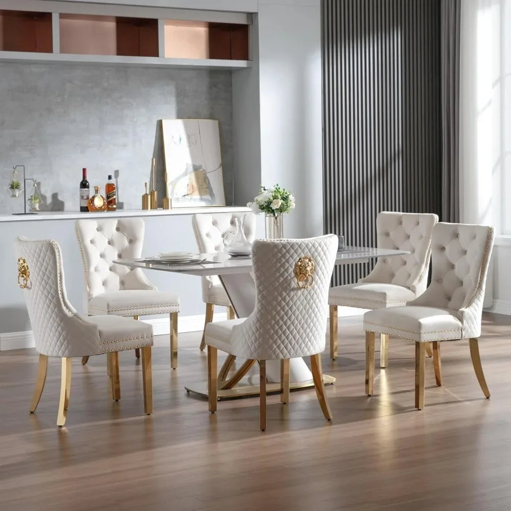 6pcs/ Upholstered Velvet Kitchen Dining Set/ Tufted Legs/ Nail-Head Trim/Colors-White/Blue/Gray/Black