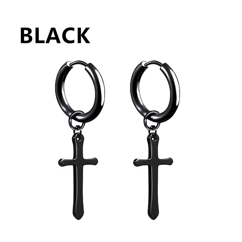 Unisex Metal Stainless Steel Imitation Black Studded Punk Earrings