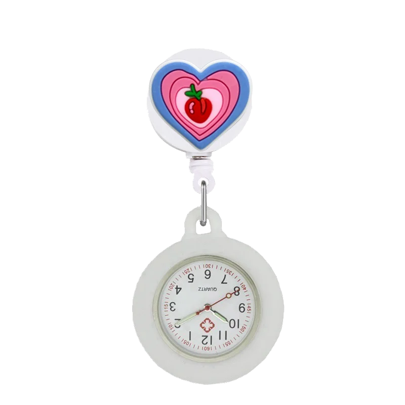 YIJIA Adults Universal Waterproof Metal Quartz Glass Face Analog Display Arabic Numeral Cartoon Cute Heart Nurse-Doctor Clip-On Hanging Lapel Silicone Cover Fob Pocket Watch/Colors-Light Blue/Yellow/Light Pink/White/Neon Pink