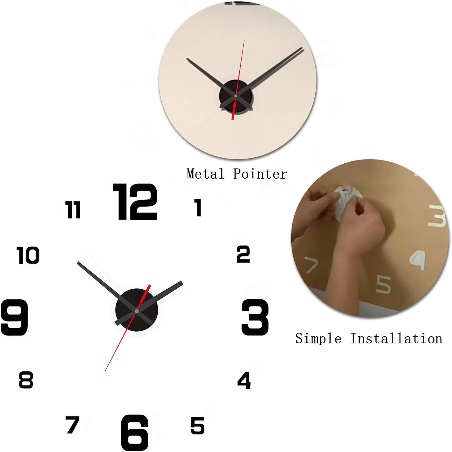 3D Acrylic Antique Style Circular Frameless Wall Clock Stickers/Colors-Black/Gray