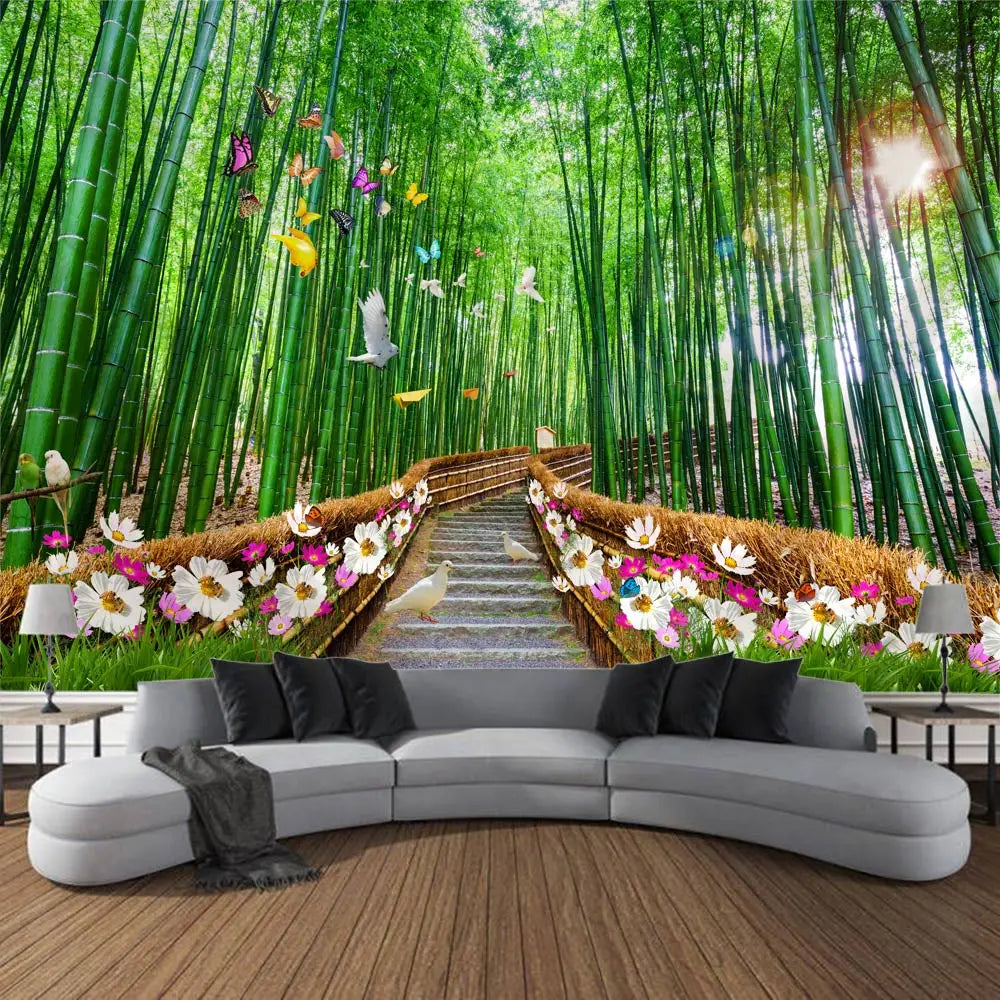 Bamboo tapestry natural landscape 3d printing wall hanging home decoration aesthetics room art wall decoration blanket