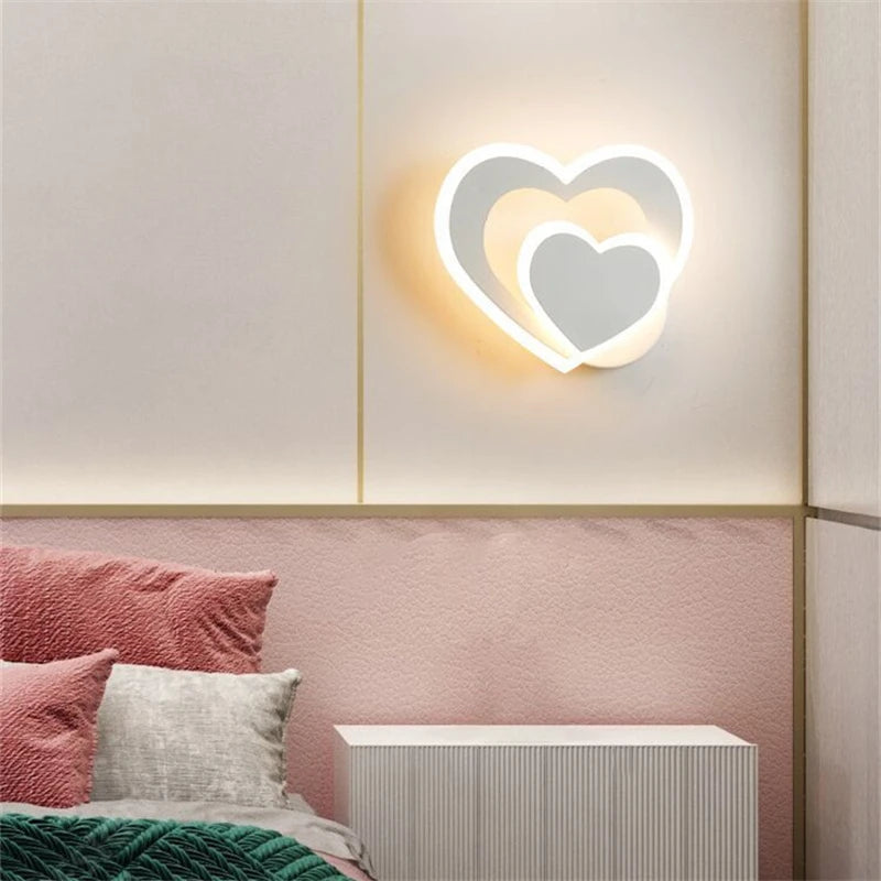 Nordic Modern Iron LED Two Heart-Shaped Acrylic Shade Wall Mounted Lamps/Colors-White/Black/Yellow/Gray