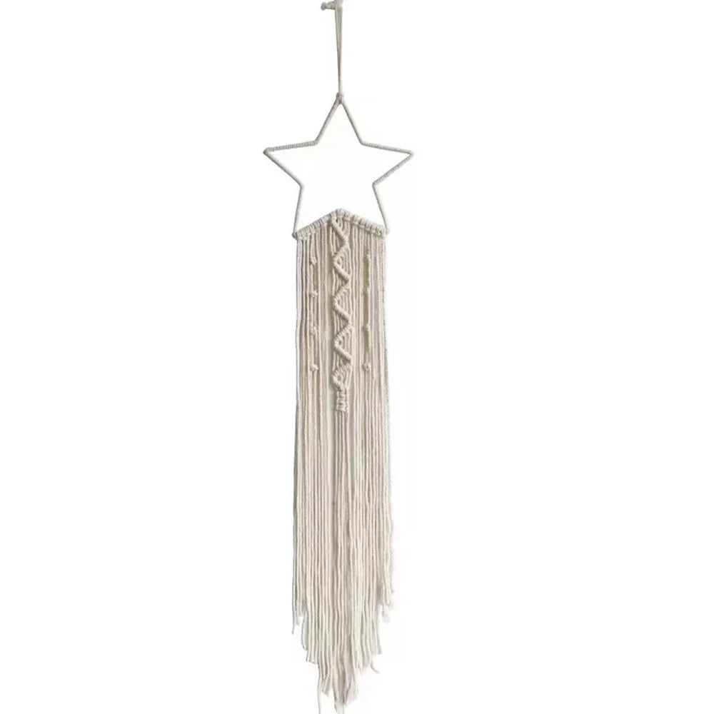 Nordic Bohemian Style Dream Catcher Handwoven Cotton Fabric Star Moon Tasseled Wall Hanging Tapestries/Colors-Beige/White/Multicolor