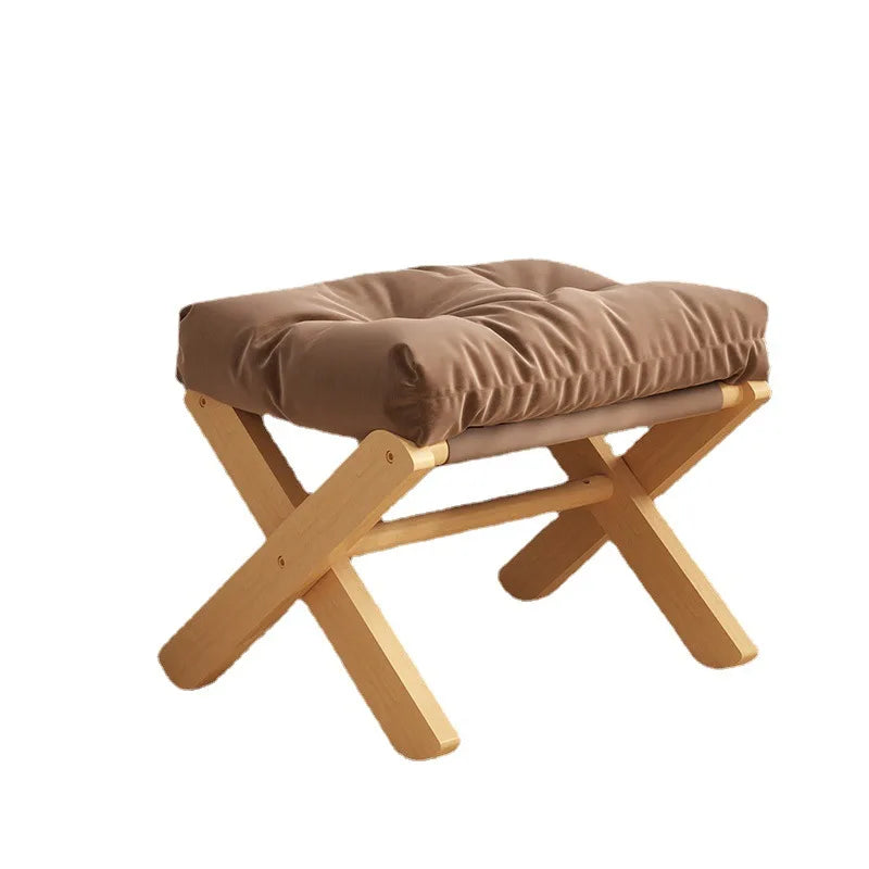 Small Solid Wood Foldable Low Foot Stools w/ Upholstery Cotton Cushion/Colors-Orange/White/Brown/Gray