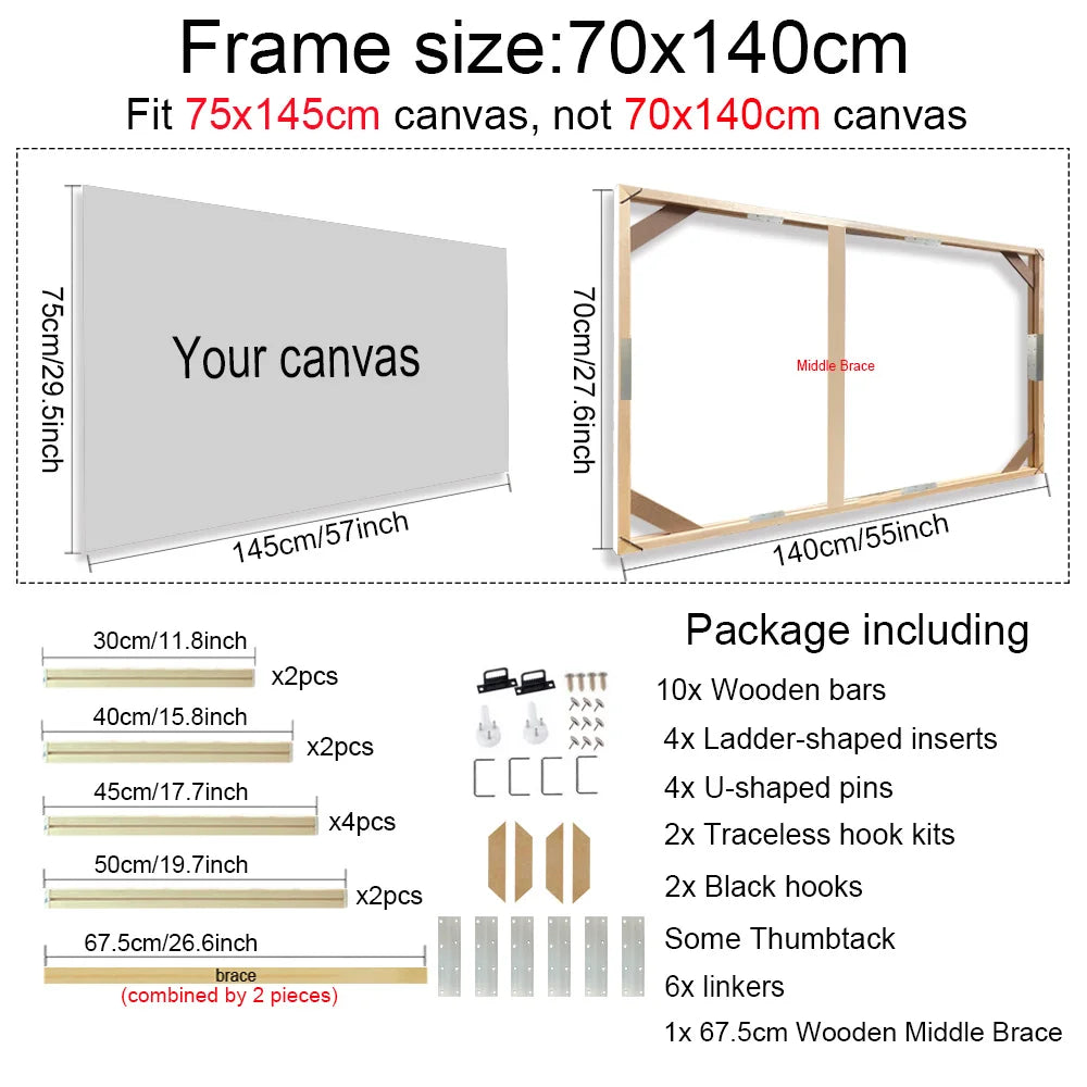 Unisex DIY Craft Single Rectangle Nature Wood Frames For Canvas Oil-Water Painting Kits /Colors-Brown/Beige