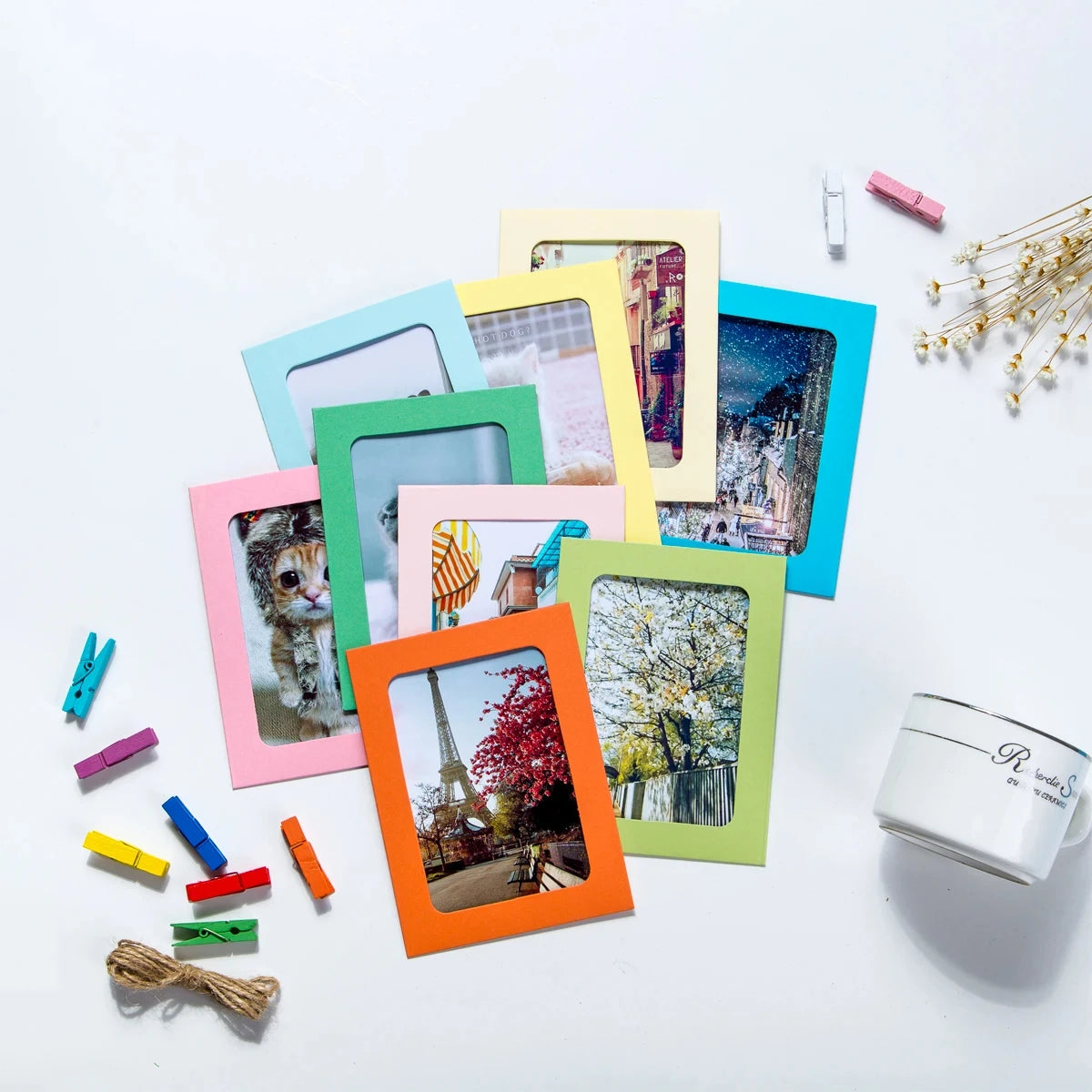 Unisex Rectangle Shape Paper Photo Picture Frame Clip Wall Art/Colors-Multicolor/Brown/Black/White