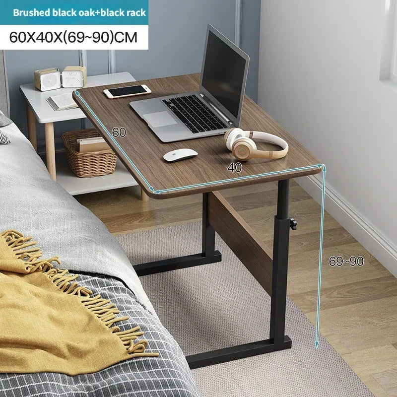 NULL Free-Standing Rectangle Shaped Black Oak Wood Top-Collapsible Adjustable Shelves Metal Frame Laptop-Computer Desks/4 Roller Wheels/Assembly Required