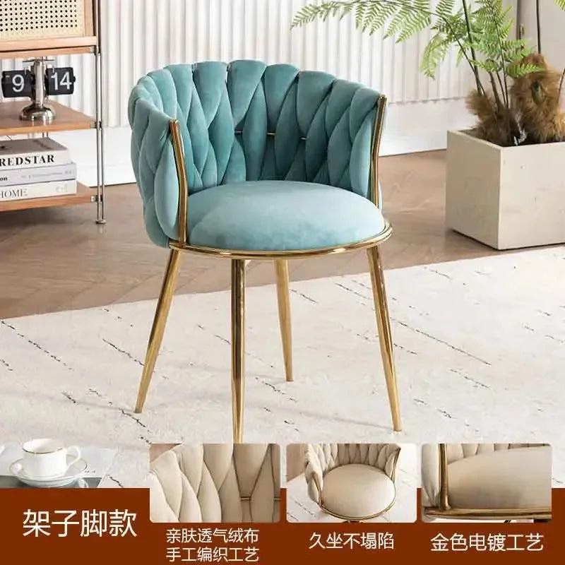 Upholstered Polyester Italian Style Ladies Bedroom Makeup Flannel Cushions Chairs w/ Steel Legs-4 Plastic Wheels/Colors-Beige/Pink/Blue/Black/Green/Gray