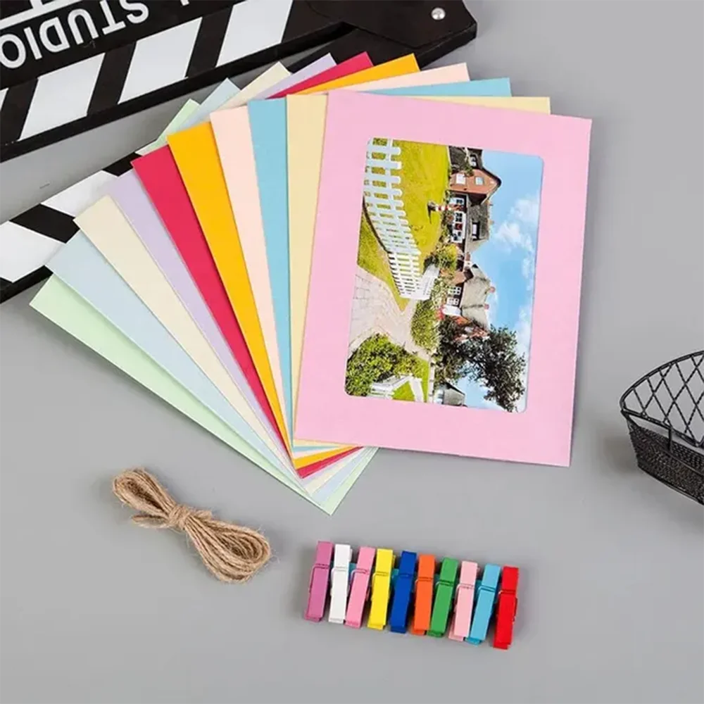 Unisex Rectangle Shape Paper Photo Picture Frame Clip Wall Art/Colors-Multicolor/Brown/Black/White