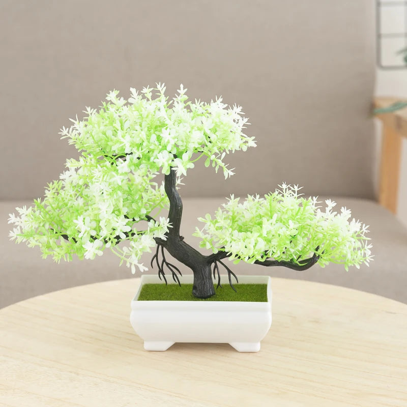 Indoor Artificial Plastic Non-Flowering Small Magnoliopsida Bonsai Tree-Rectangle Pot/Colors-Green/Purple/Yellow