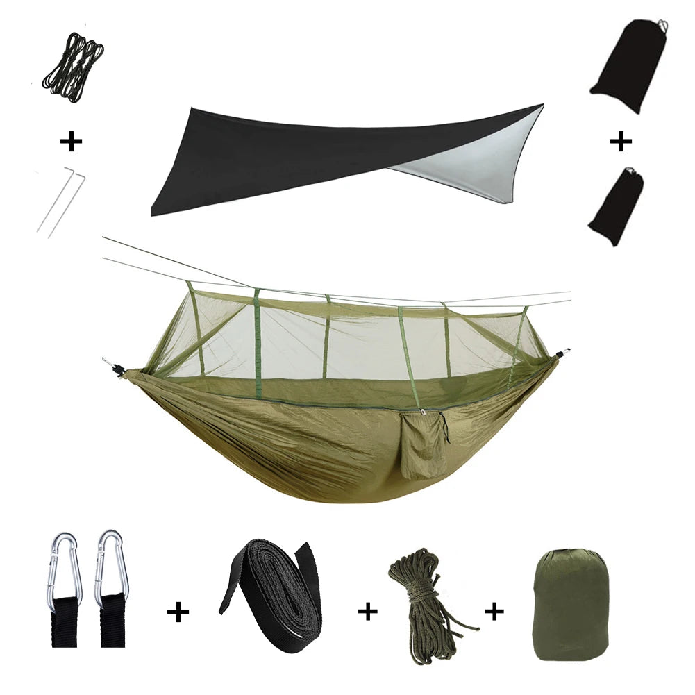 Outdoor Lightweight Waterproof Portable Nylon Mosquito Net-Rope Sleeping Camping Tarp Hammocks/Colors-Camouflage/Gray/Pink/2 Tree Straps/2 Steel Carabiners/Hammock Bag/Load Bearing Weight : 440 lbs