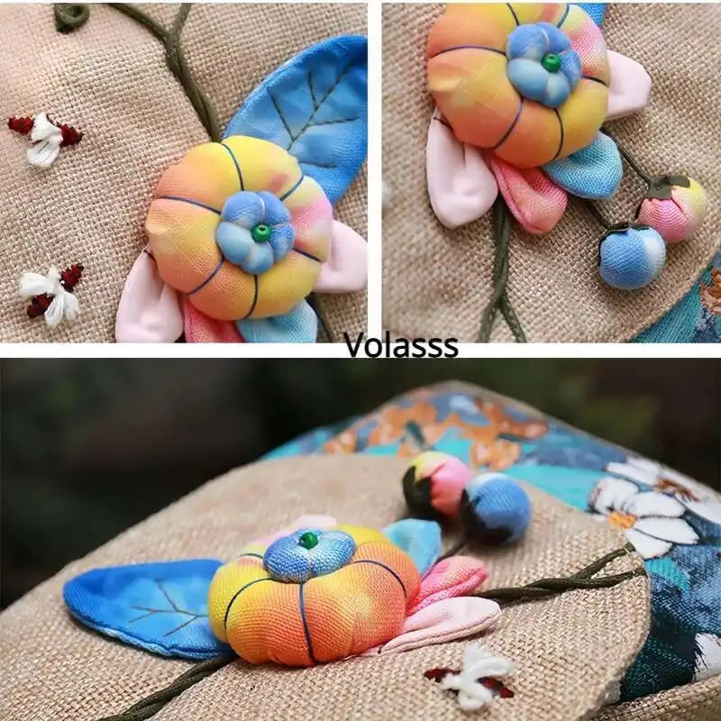 MOTAORA Women Large Handmade Waterproof Multicolor Canvas Fabric Floral Bohemian Design Anti-Theft Two Shoulder Straps-Handle Built-In Single Compartment External Pockets Travel Backpacks/Colors-Beige/Multicolor