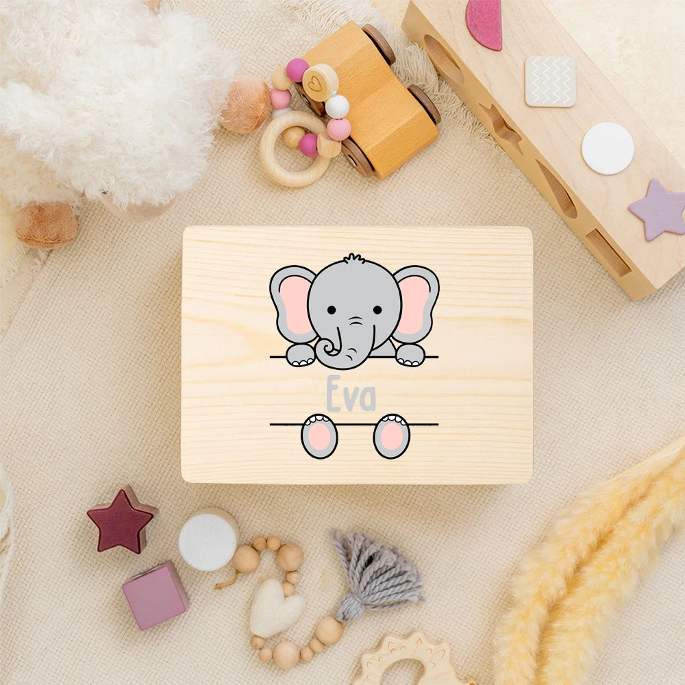 Unisex DIY Craft Animals-Floral Babies-Kids All Ages Customized Nature Wood Retro Lock Durable Metal Hinges Personalized Name Keepsake Boxes