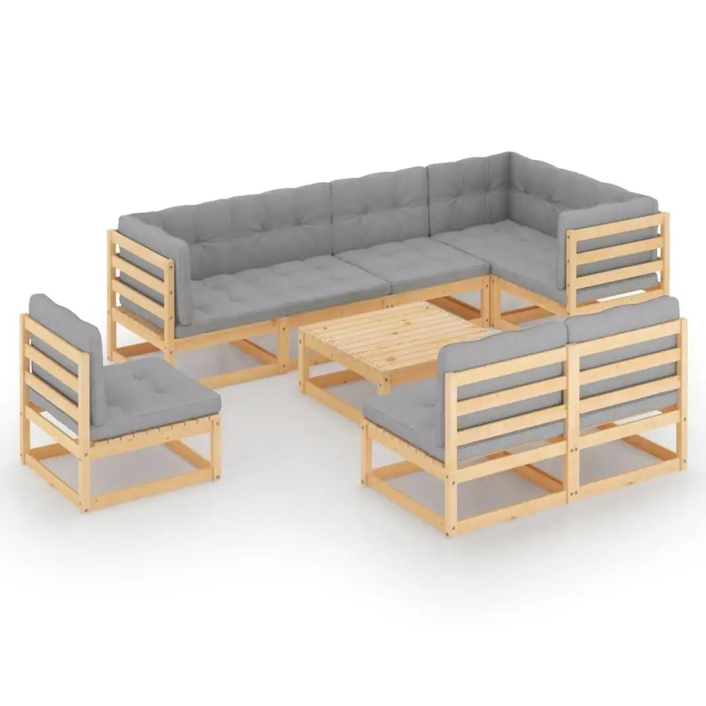 Stylish Outdoor 9-Piece Solid Pine Wood Patio Lounge Set / 100 % Polyester Cushions/Colors- Gray/Brown/