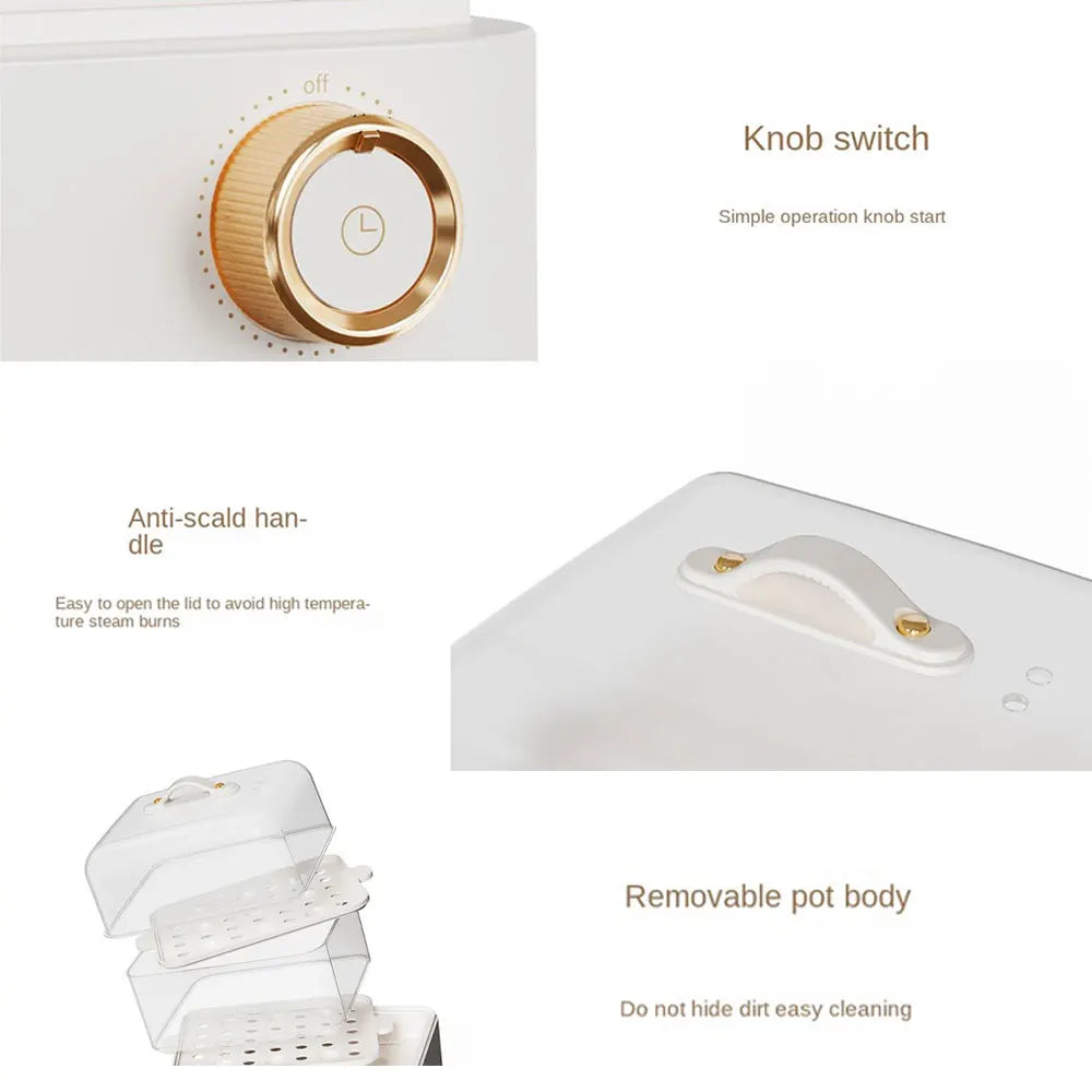 White Plastic Automatic-Power Off Double Layers Electric Egg Steamers
