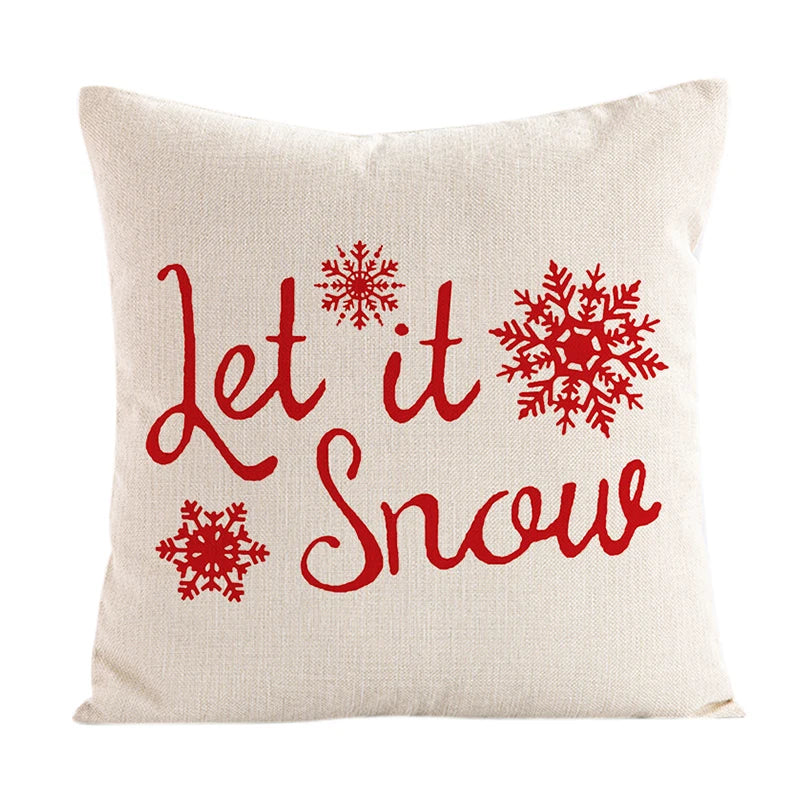 4 PCS Set Christmas Linen Snowman-Elk-Yarn Mittens-Christmas Tree-Wreath Plaid Throw Pillows/Colors-White/Red/Gray/Plaid