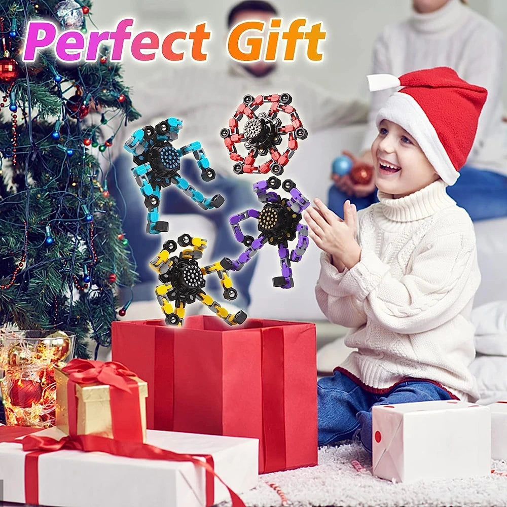 4 PCS ABS Plastic Transformable Twistable Robot Fidget Spinners Anxiety-Stress Relief Sensory Toys/Ages: 13-18 Years Old Adults/Colors-Red/Yellow/Black/Multicolor/