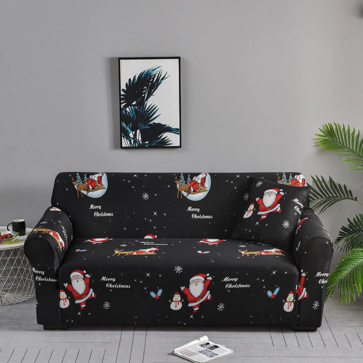 Christmas Theme Red-Green Polyester-Spandex 1-4 Seater L-Shape-Sectional Sofas Stretch Non-Slip Slipcovers