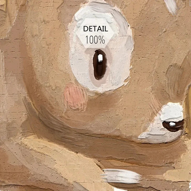 JIADOU Kids Waterproof Canvas Custom 3D Printed Mural Pink Flowered Background White Bunny Reading A Book To Two Deer Laying Down On The Ground Listening To The Stories Design Wallpaper/Requires Paste