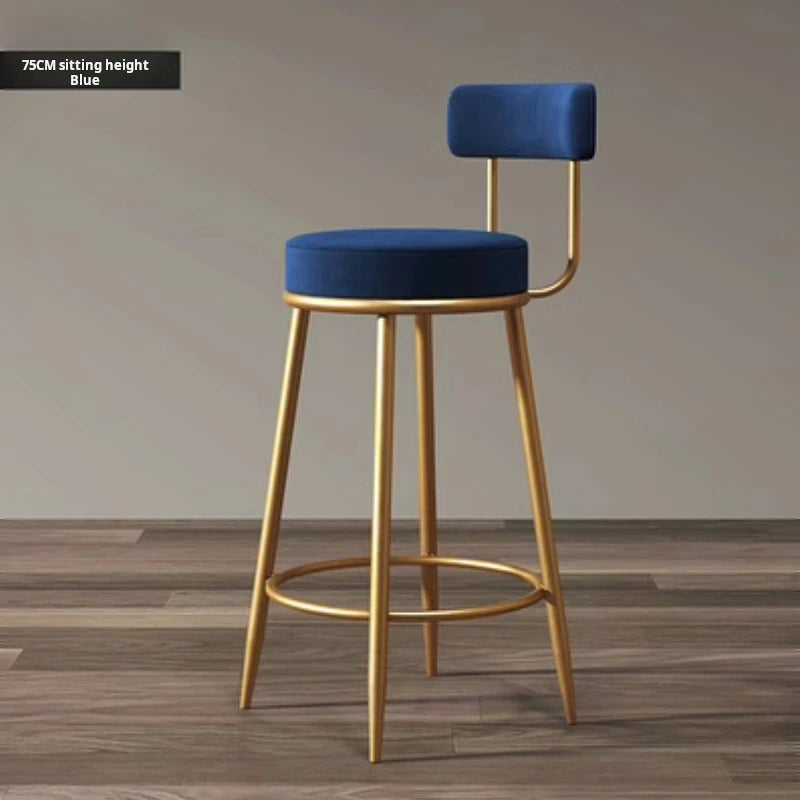 Nordic Iron Framed Low Backrest Upholstered Velvet Armless Bar Stools/Colors- Blue/Green/Black/White/Pink/Gold