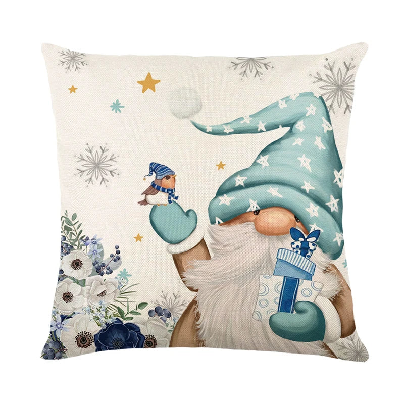 4 PCS Set Christmas Linen Snowman-Elk-Yarn Mittens-Christmas Tree-Wreath Plaid Throw Pillows/Colors-White/Red/Gray/Plaid