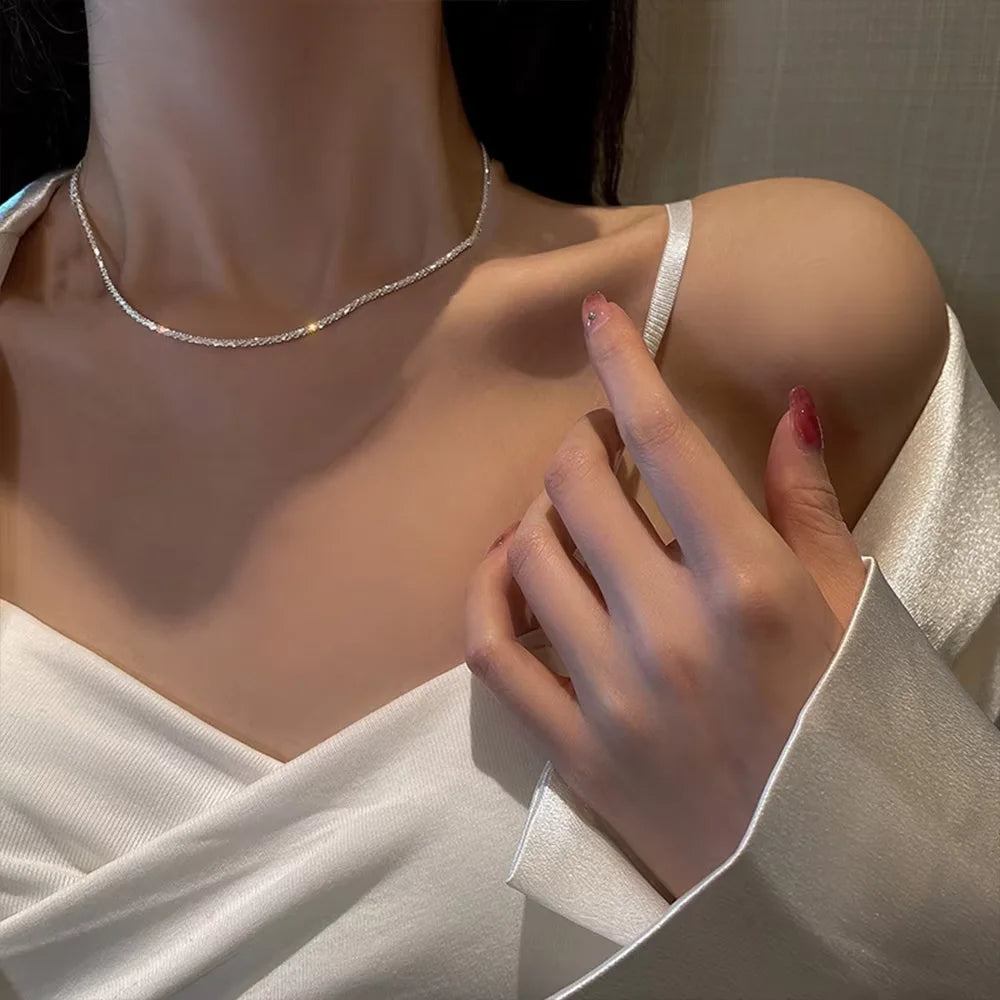 2 PCS Set Imitation Shiny Star Shape Sparkling Copper-Silver Metal Plated Clavicle Chain Necklace-Earrings Set