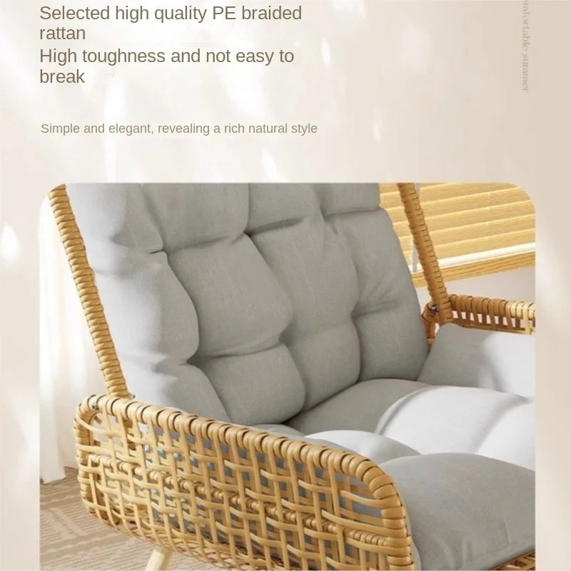 Indoor Strong Hollow Weave Rattan Waterproof Polyester Cushion Rocking Chairs/Colors-Beige/Gray/Brown