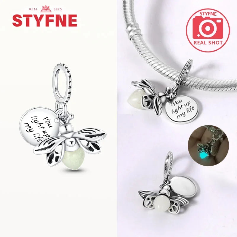 925 Sterling Silver Firefly Charms Glow in The Dark Pendant For Original Bracelet for Women fine Jewelry Love Gifts Diy