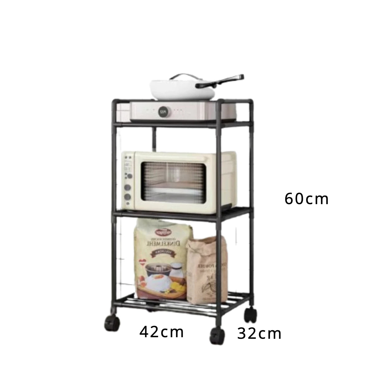 Small Kitchen Storage Cart w/ Wheels/Colors-White/Black