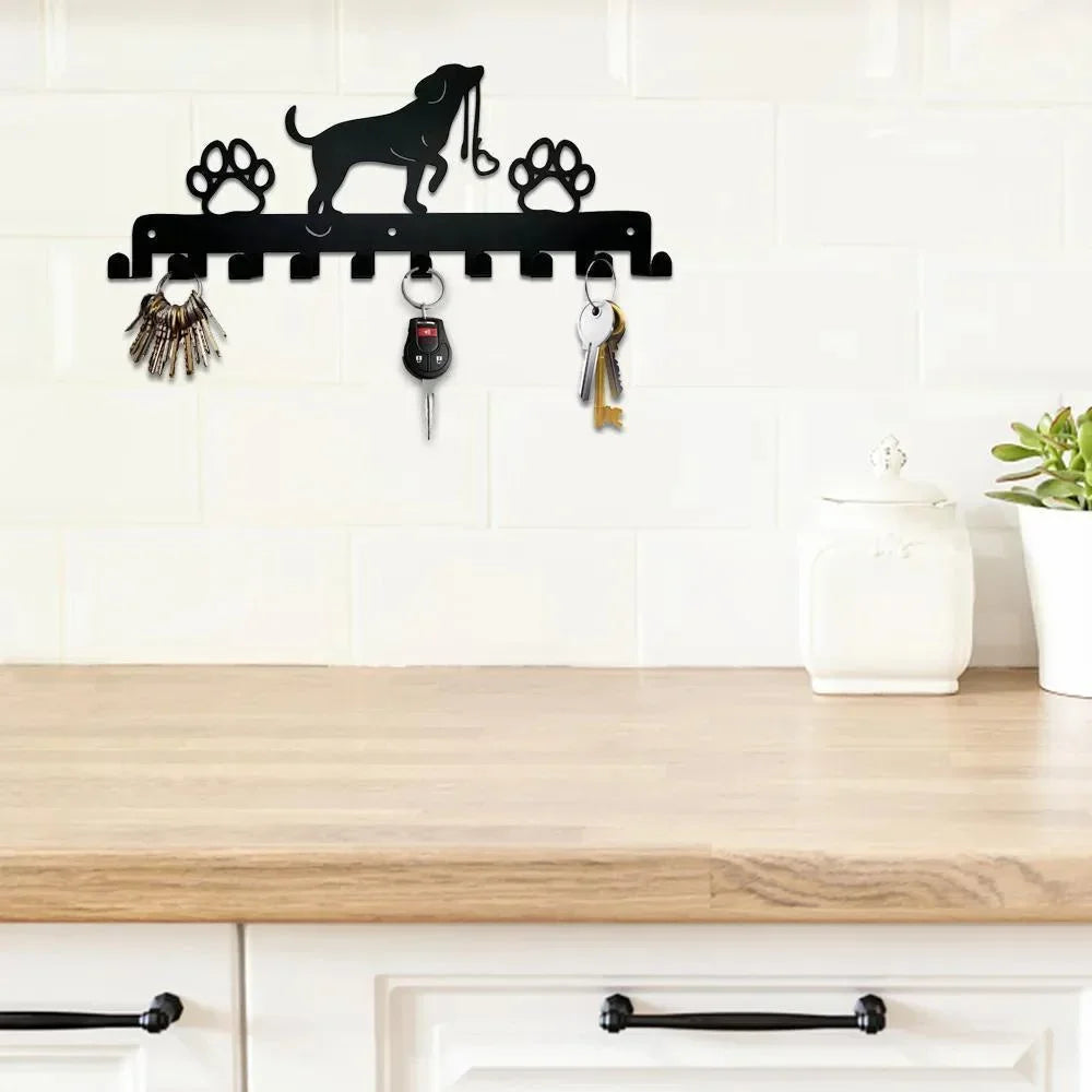 HELLOYOUNG Silhouette Of A Cute Black Dog Holding His Leash In His Mouth Metal Wall-Mounted Utility-Hooks/ Dimensions- Length 12. 6 cm/4.96 inches/Wide- 30 cm/11.81 inches